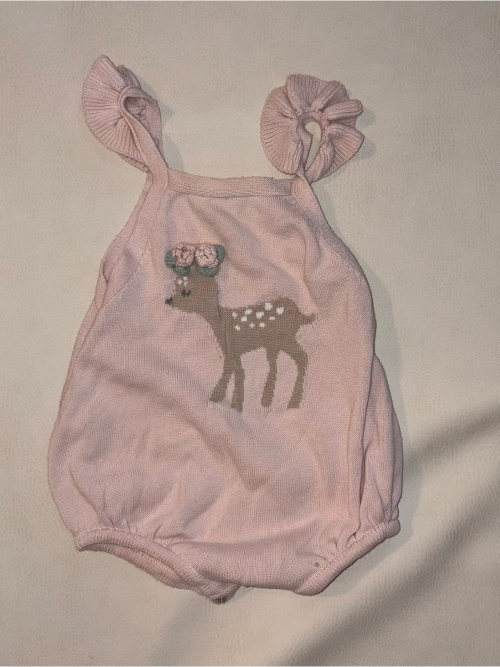 Elegant Baby Fawn Pink Deer Knit One-Piece Romper for Kids